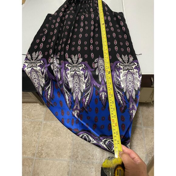 Vintage Sleeveless Silk Dress Black & Purple Paisley Print Halter Neck Size M - Picture 10 of 11